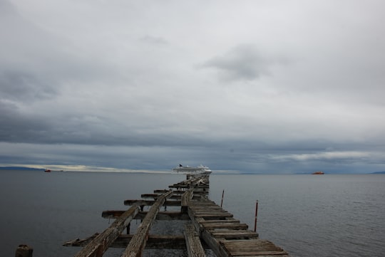 brown wooden dock on sea under white clouds during daytime in Punta Arenas Chile