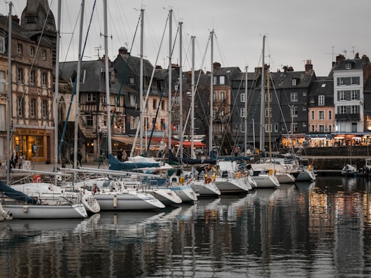 white and blue boats on dock during daytime in Honfleur France