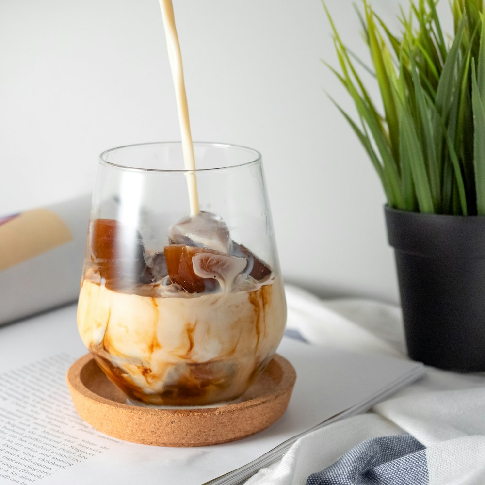 ice cream in clear drinking glass