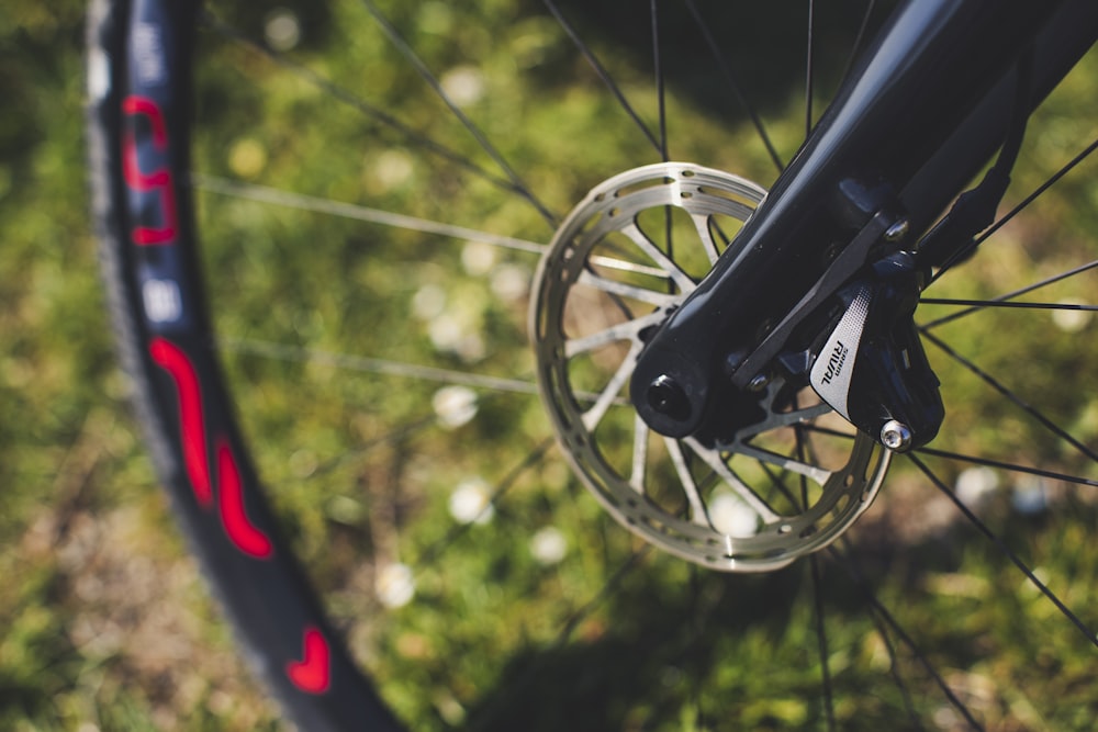 black bicycle wheel in tilt shift lens