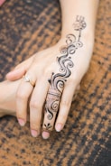 A close-up of bridal mehendi with floral patterns.