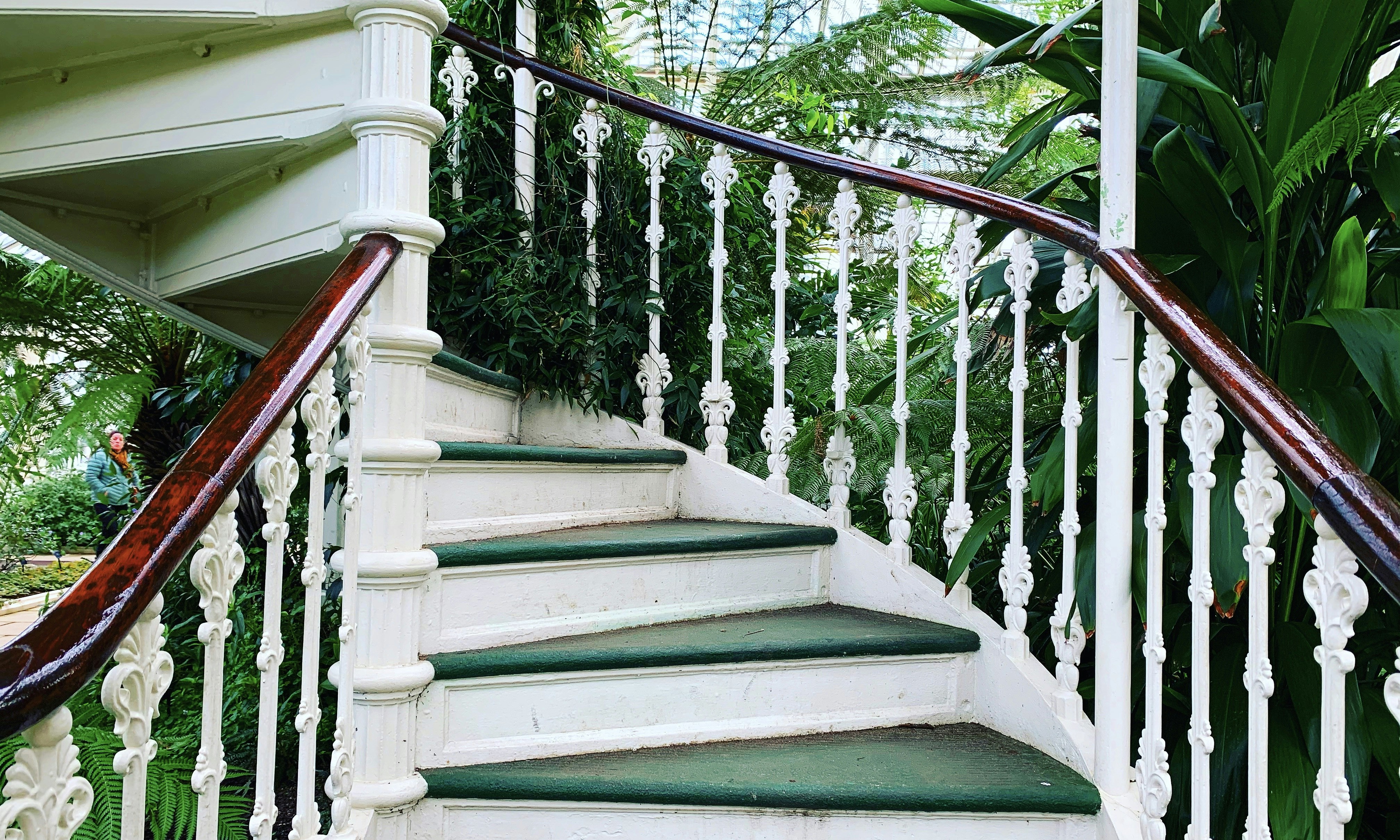 green and white wooden staircase