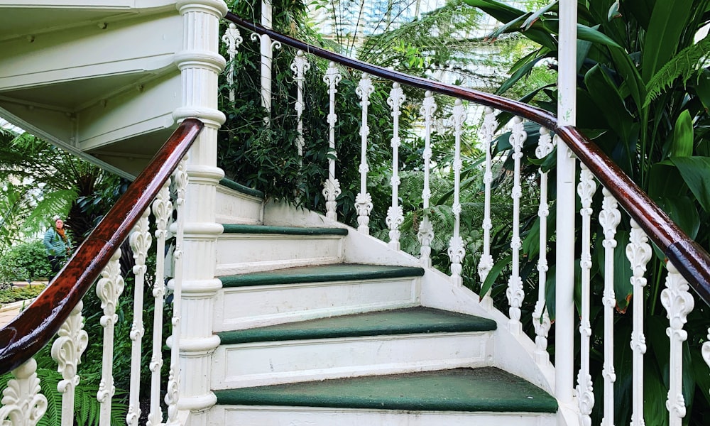 green and white wooden staircase