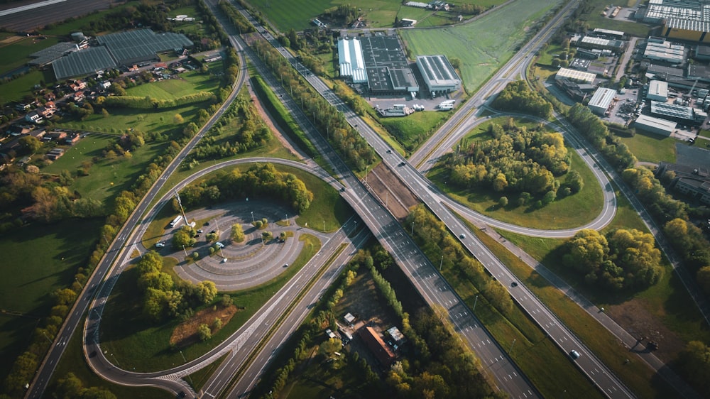 aerial view of city road during daytime