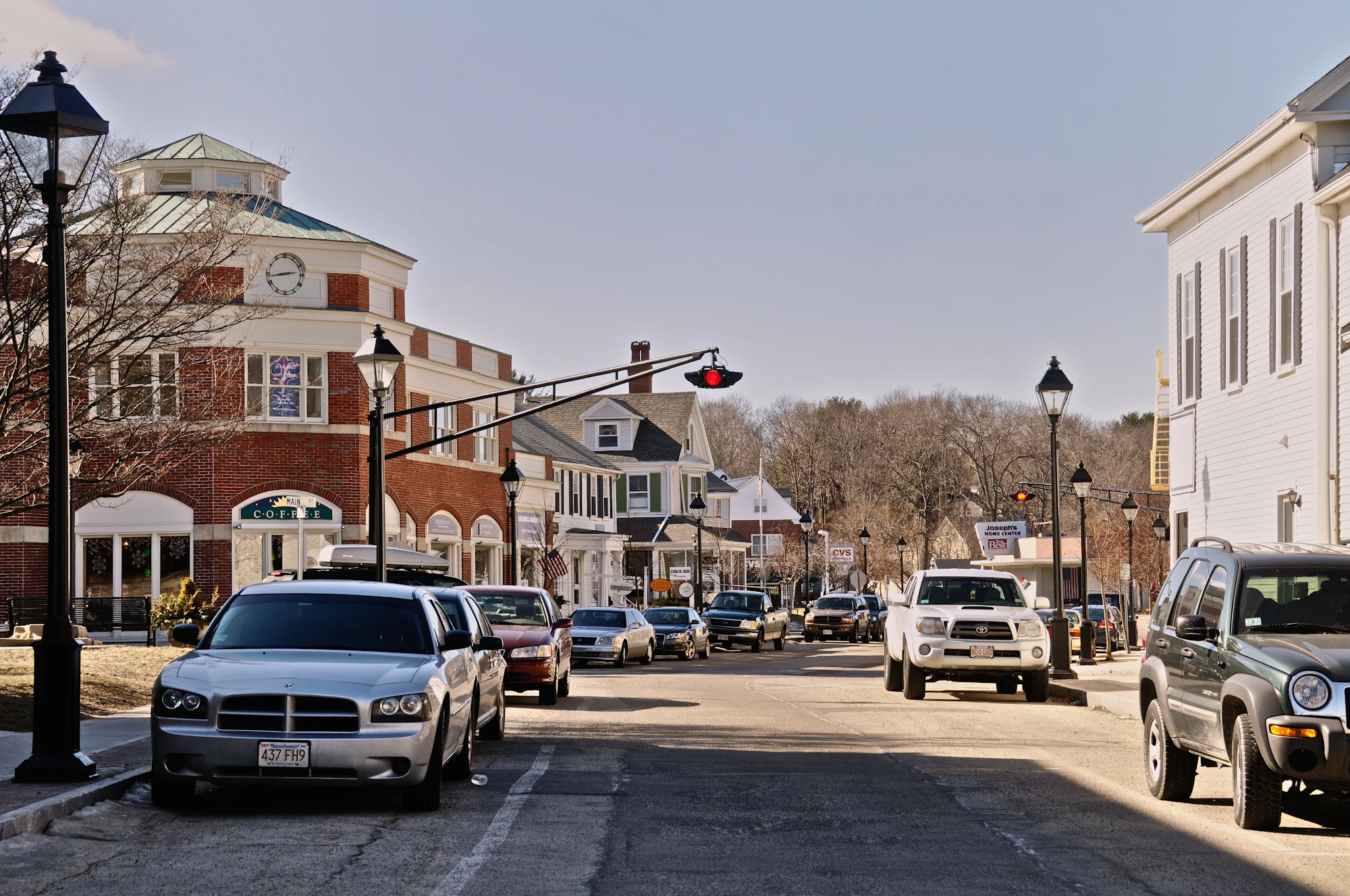 A historic main street in Hingham, Massachusetts
