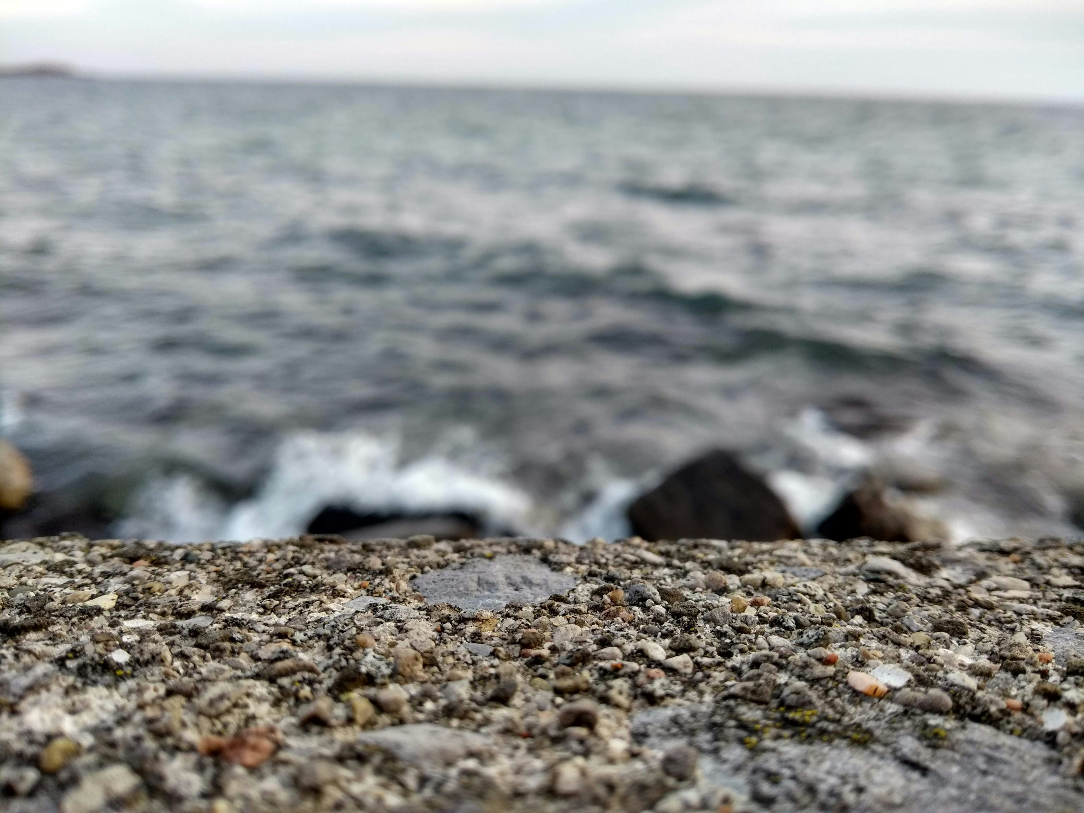 black and white stones near body of water during daytime