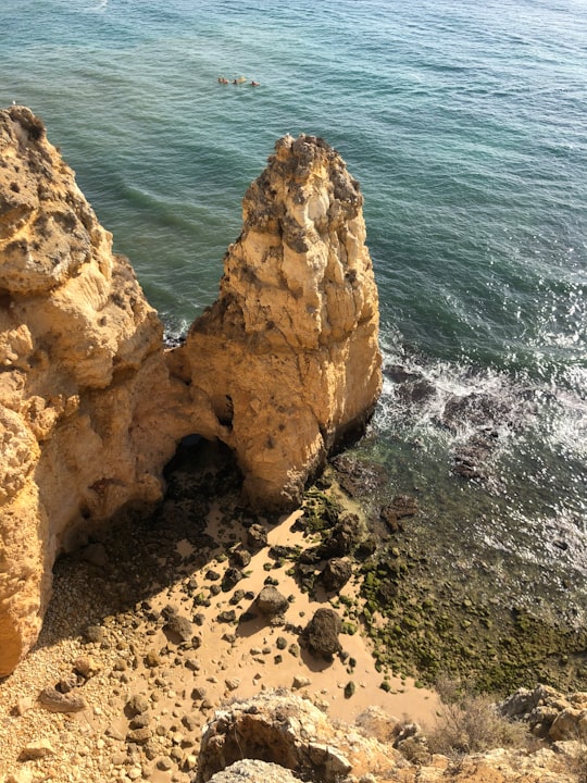 brown rock formation near body of water during daytime in Farol da Ponta da Piedade Portugal
