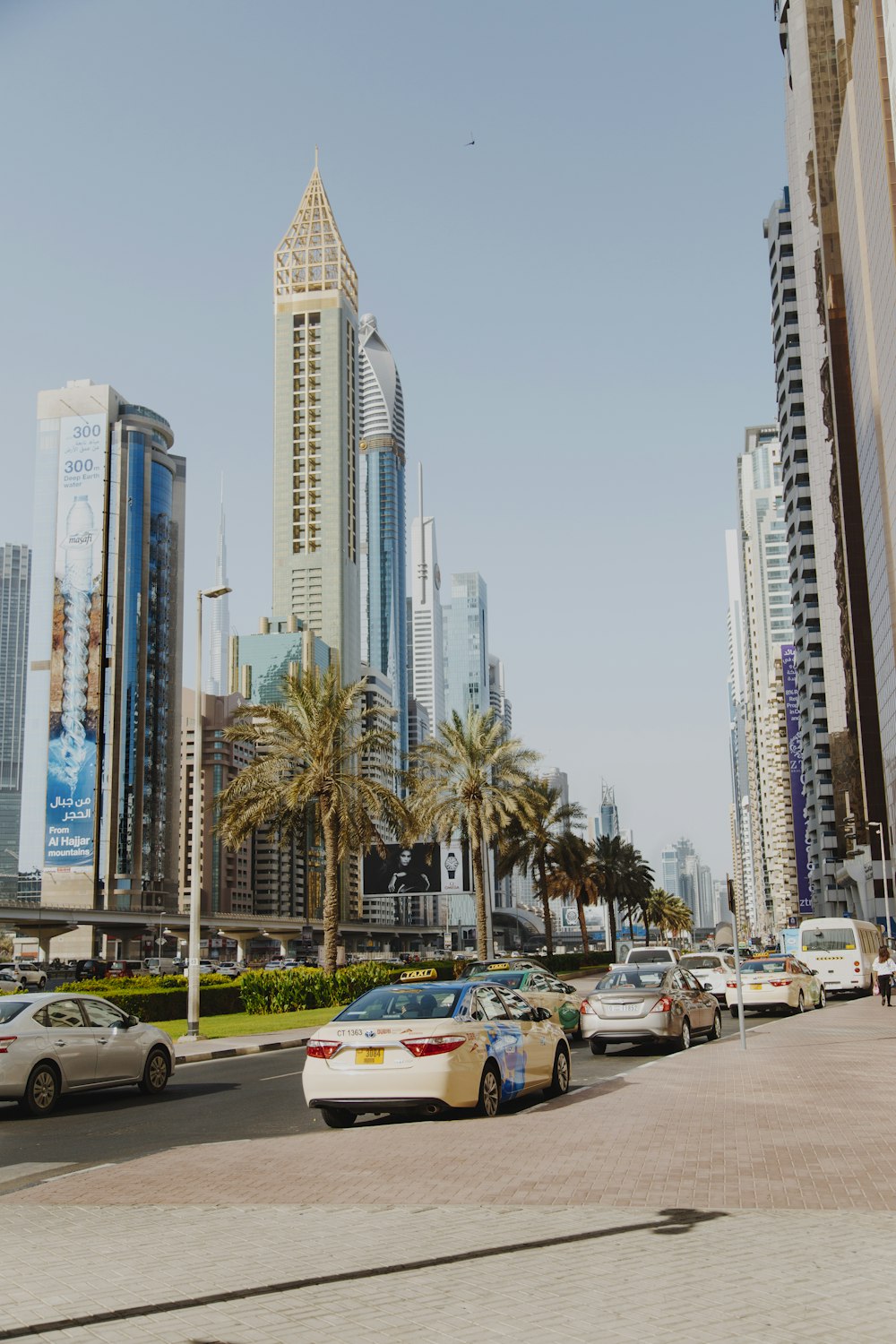 a close up of a busy city street