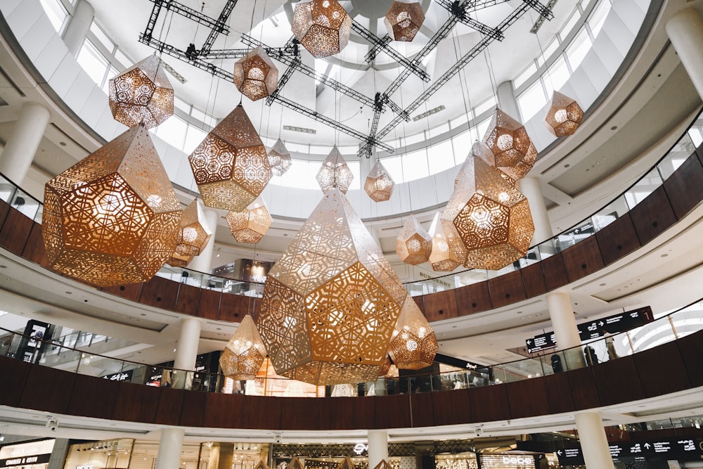 gold and white floral pendant lamp