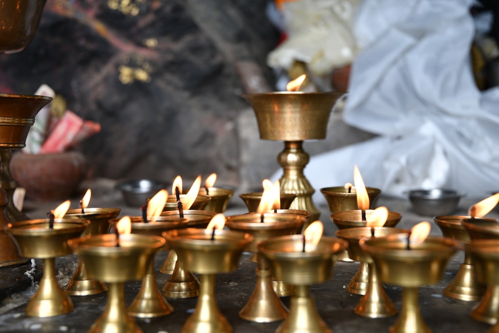 gold candle holder on table