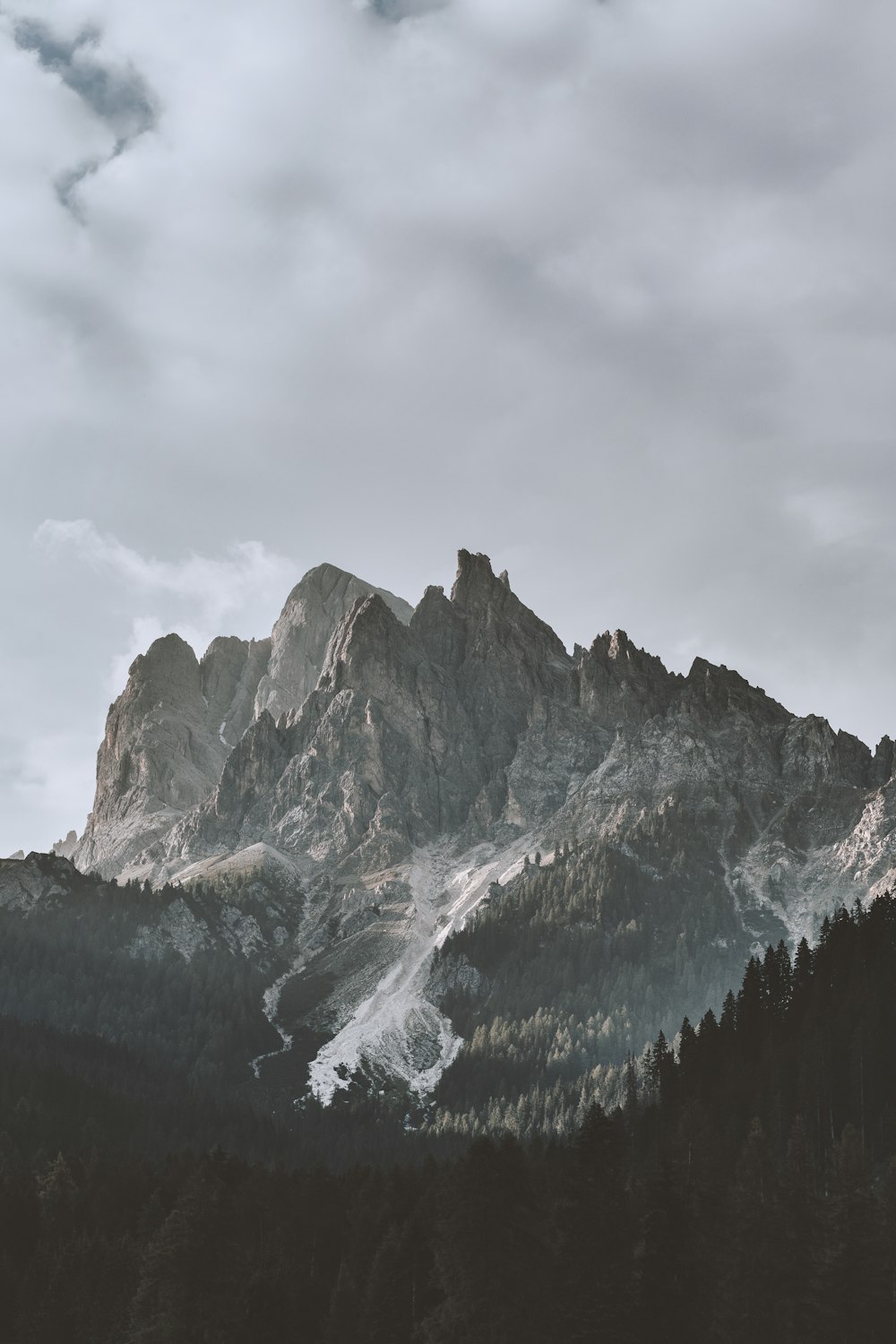 green trees near mountain under cloudy sky during daytime