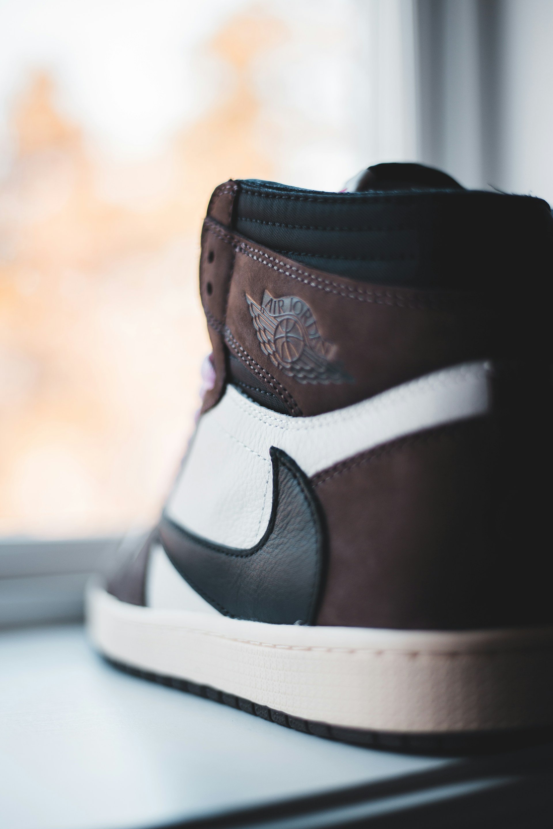 A close-up shot of the latest Jordan sneakers showcasing their unique design.