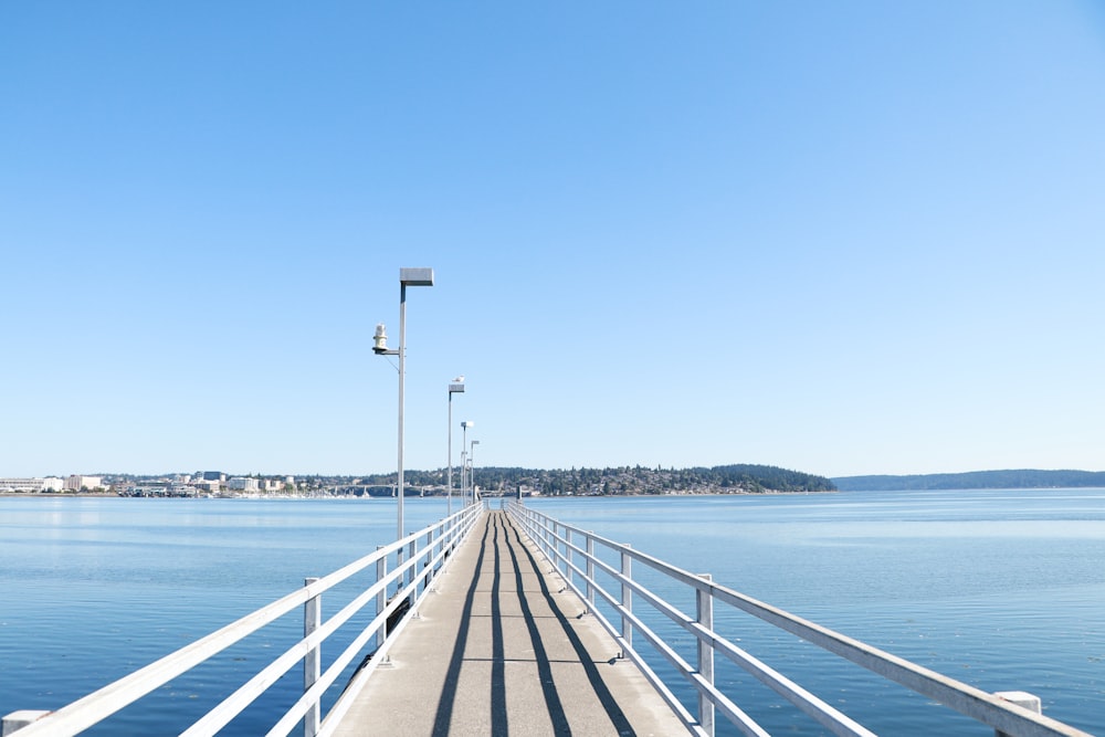 Muelle de madera marrón en el mar durante el día