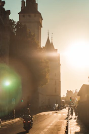 A striking still from the documentary showing a sunlit street where the story unfolds.
