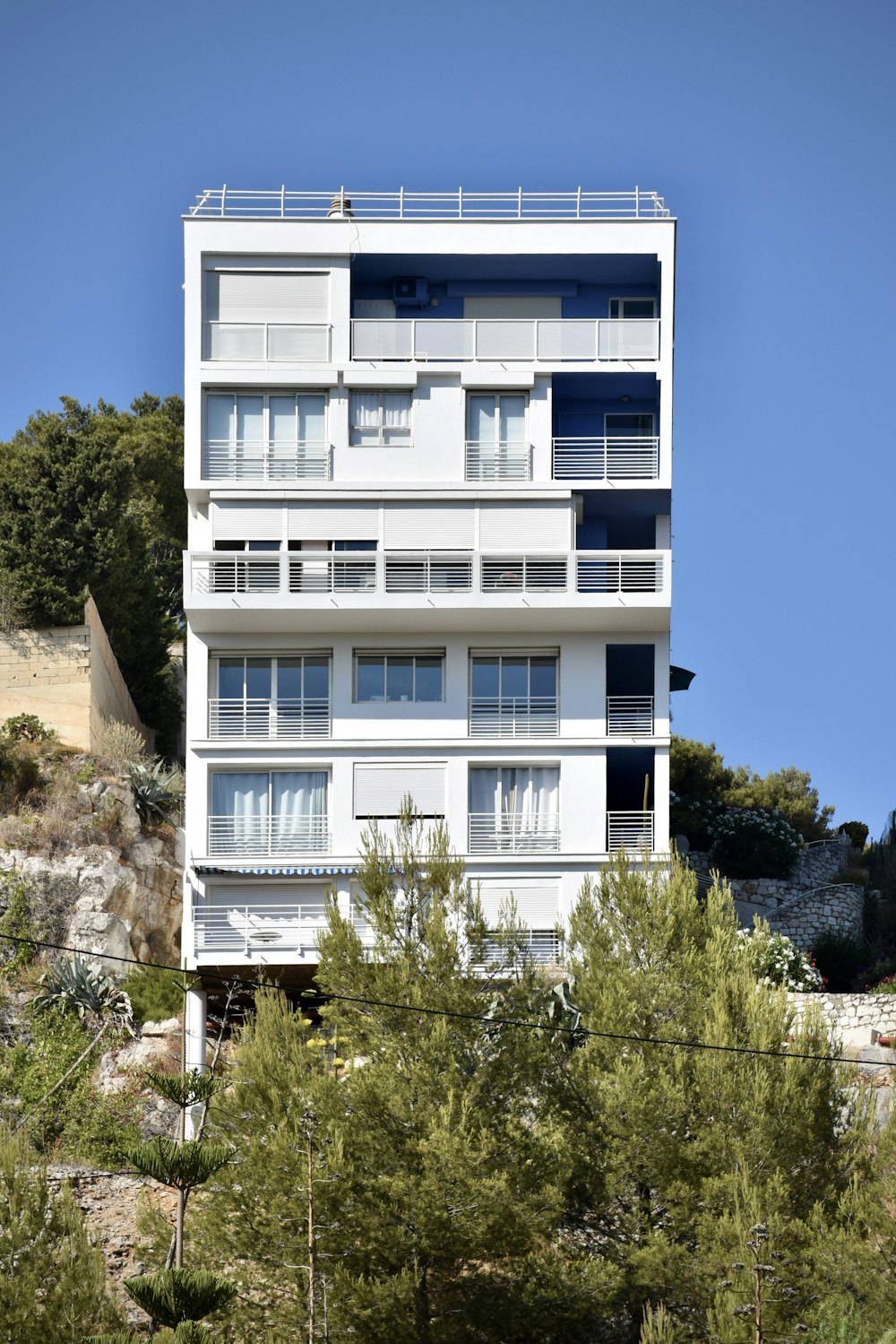 white and blue concrete building