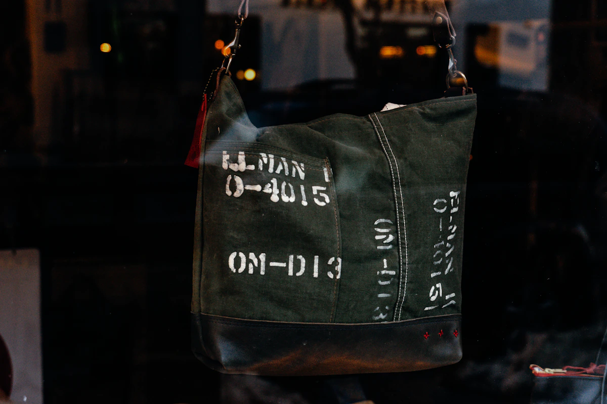 Eco-friendly upcycled bag with unique handcrafted details and reclaimed fabric