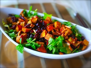 A beautifully presented dish of fresh salad.