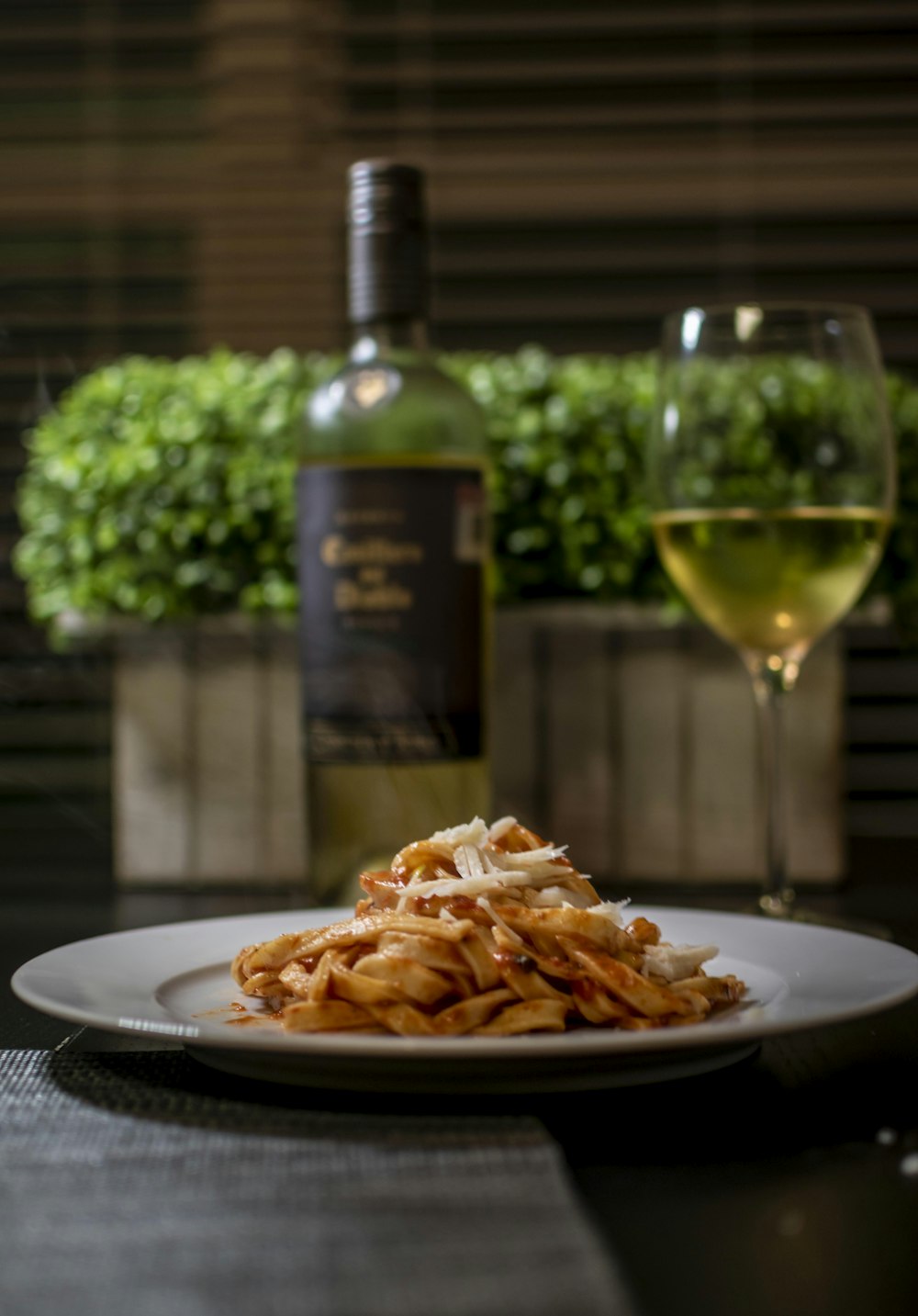 pasta dish on white ceramic plate