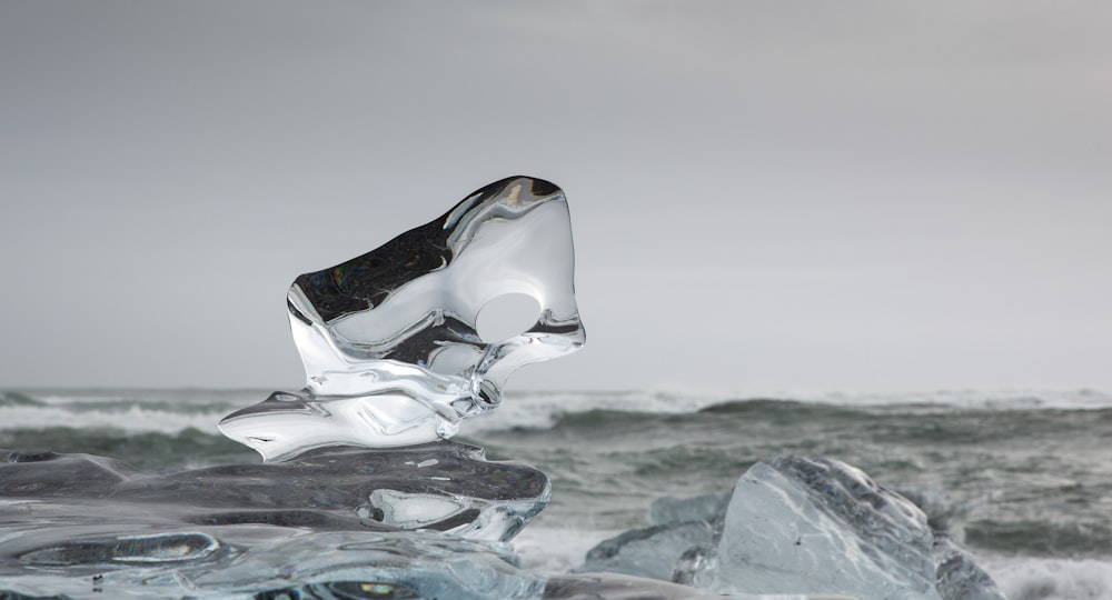 white ice on gray rock