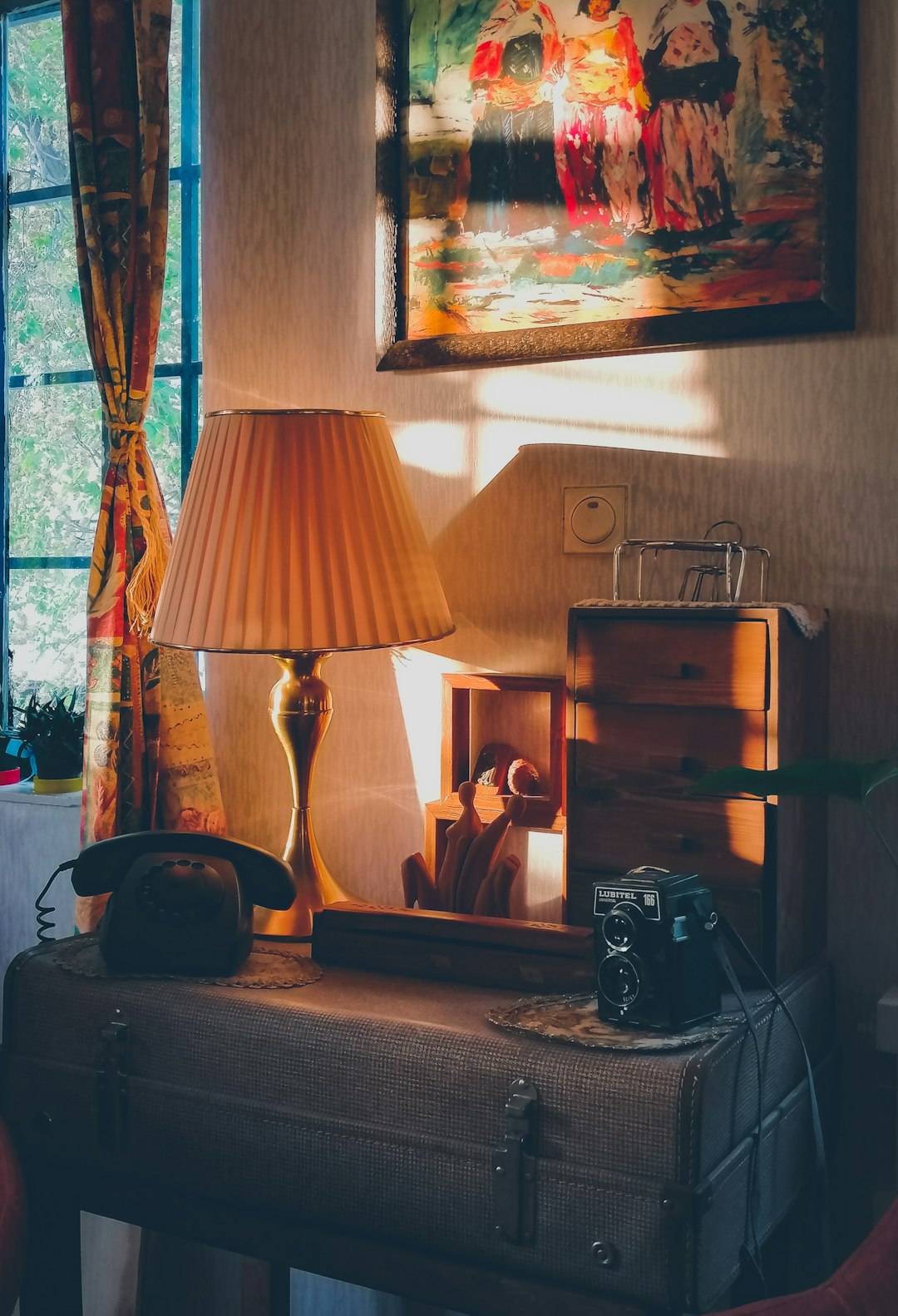 brown table lamp on brown wooden drawer