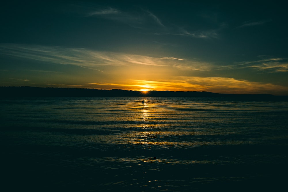 body of water during sunset