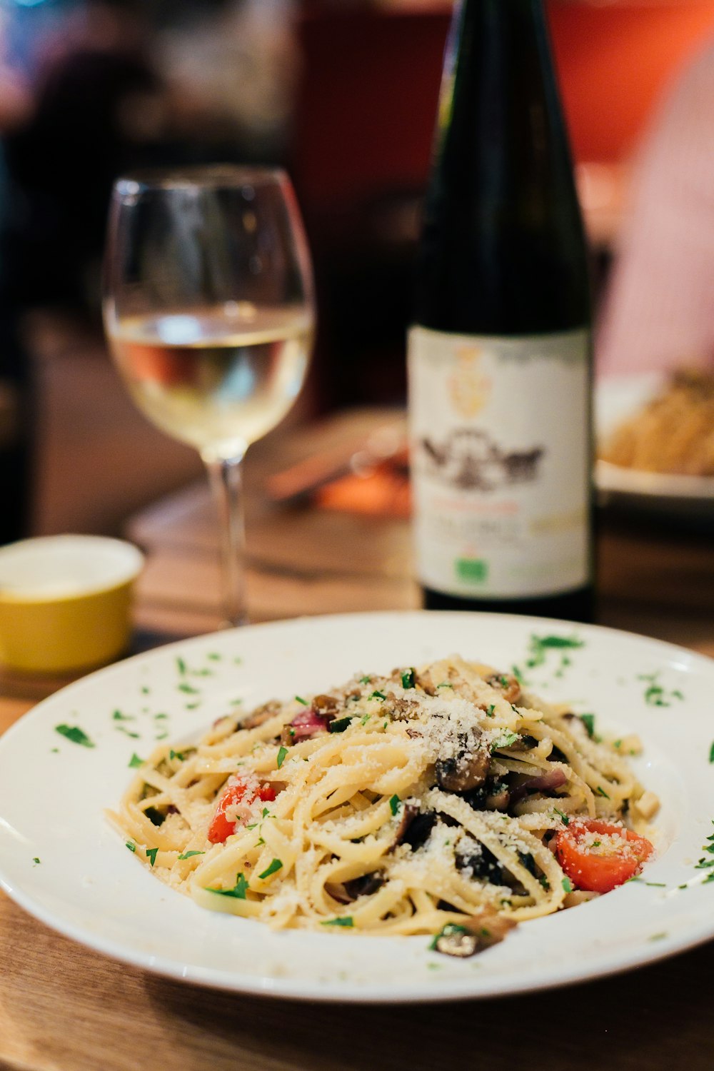 pasta dish on white ceramic plate