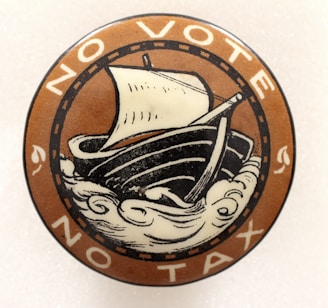 An intentionally pixelated image of a vintage campaign button with 'rm brownstains' in faded colors.