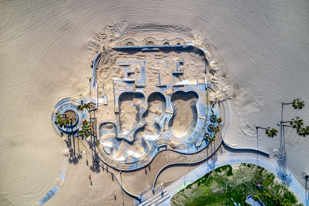 aerial view of gray concrete road