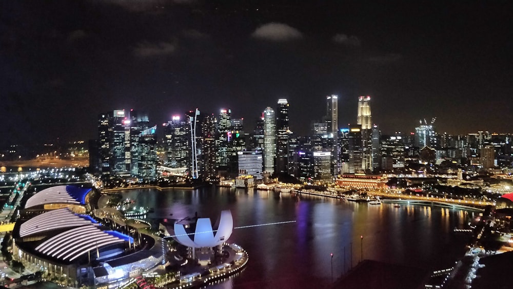 city skyline during night time