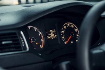 A close-up of a vehicle dashboard during an inspection