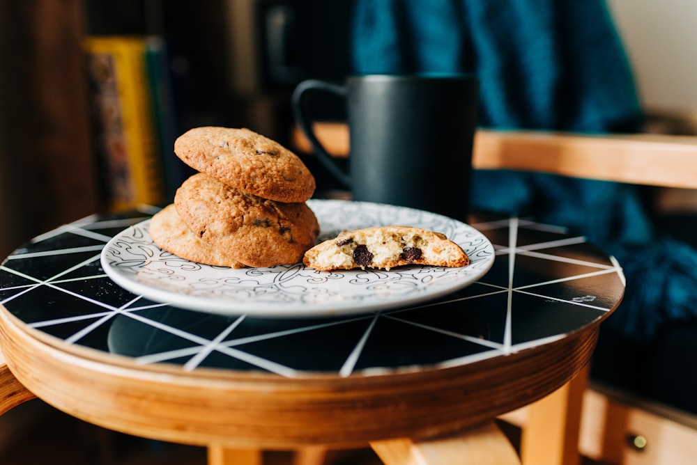 cookies on white and blue ceramic plate