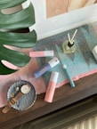 An assortment of body care accessories arranged aesthetically.
