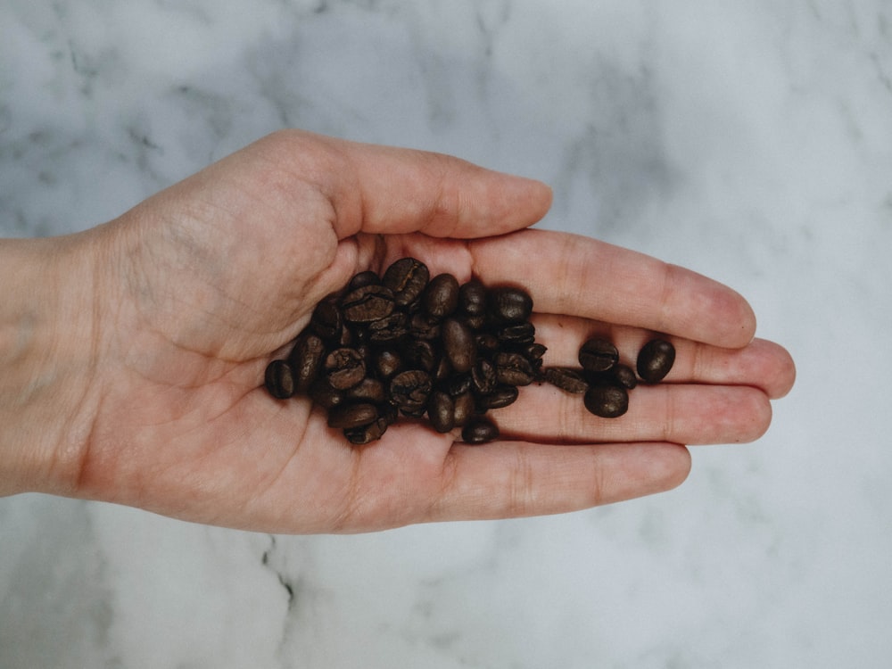 black stones on persons hand