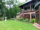 An elegant house with a spacious garden.