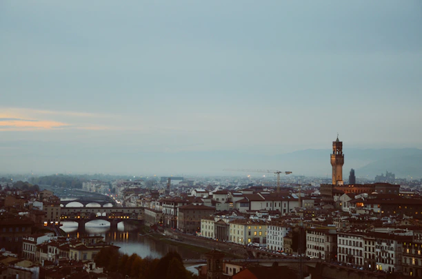 A calm European city skyline at dusk symbolizing global economic connections.