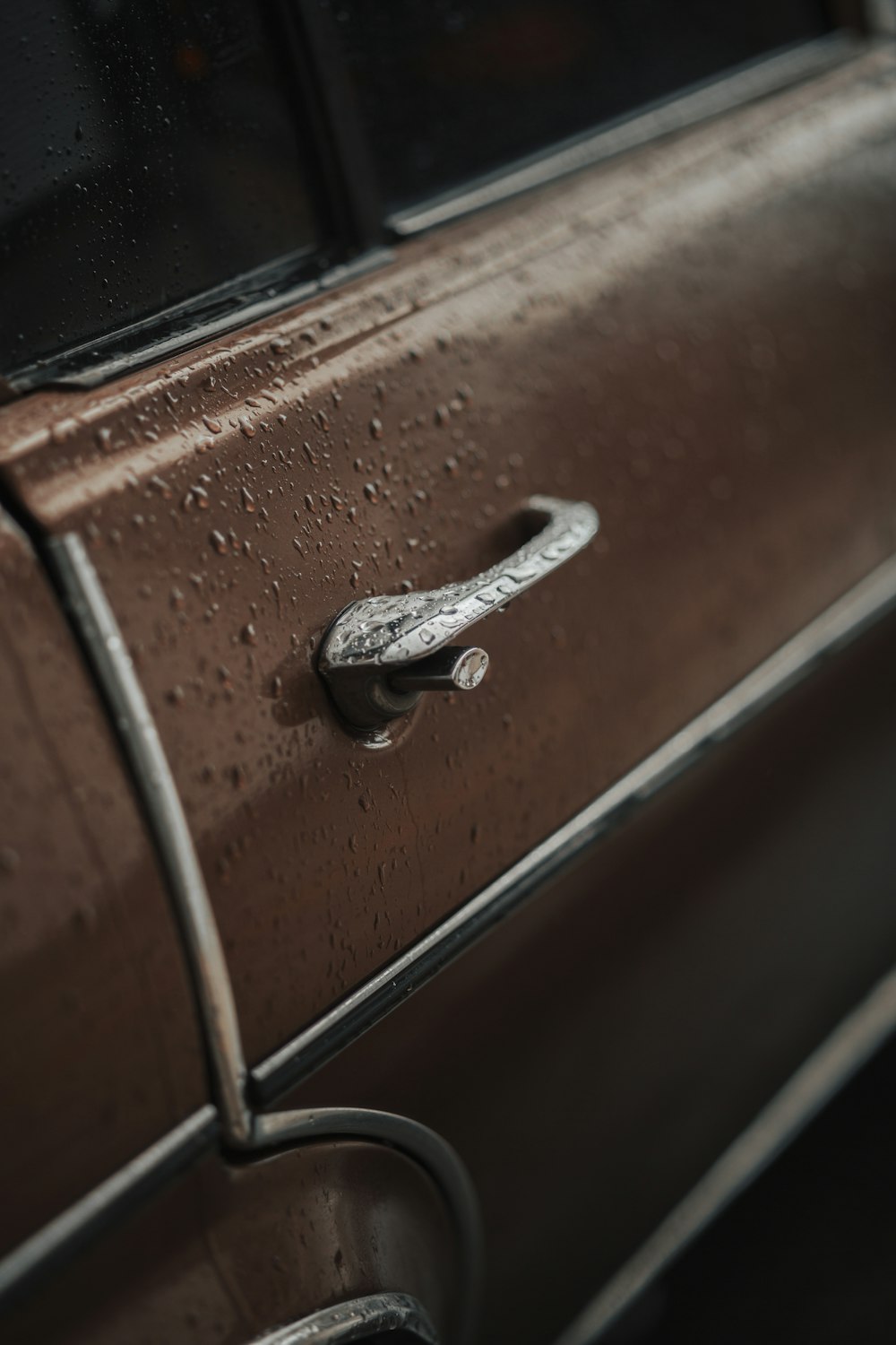 brown wooden drawer with silver handle