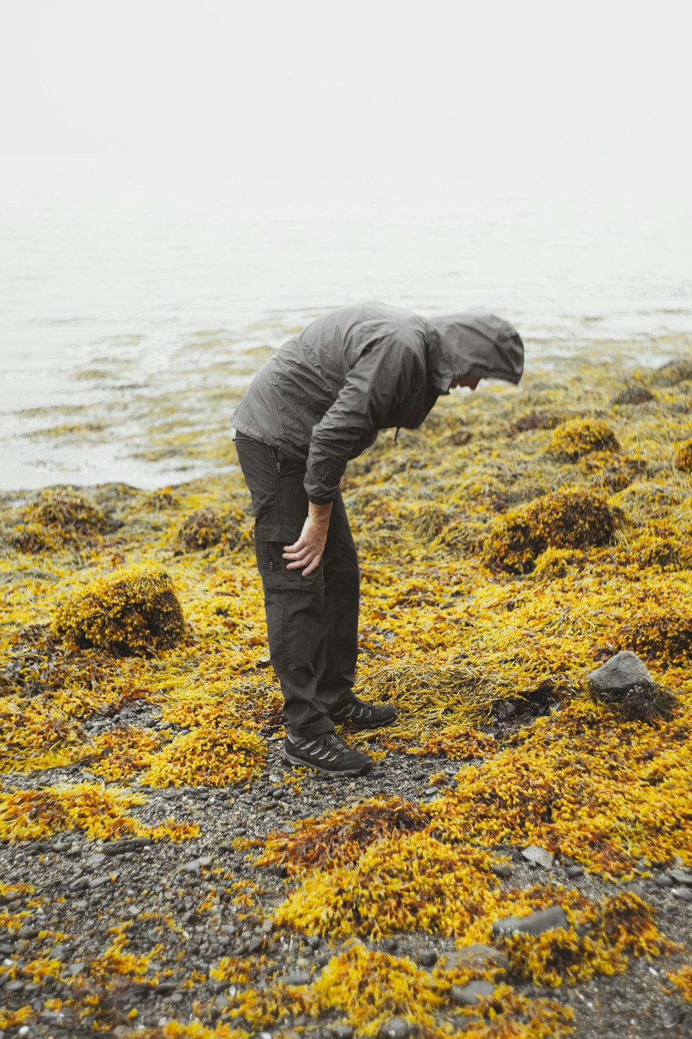 man in black jacket and black pants standing on rock near body of water during daytime