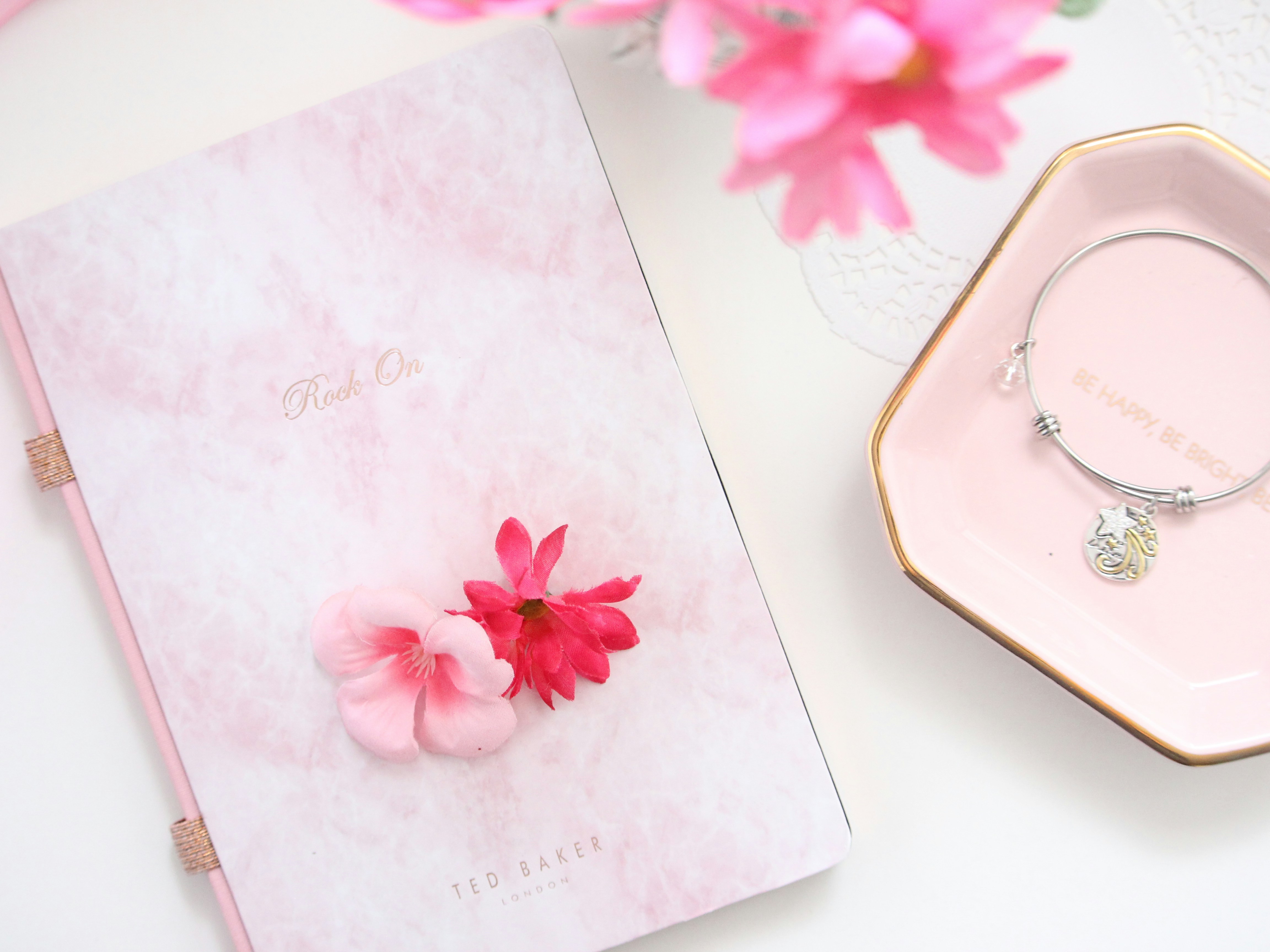 Pink journal flatlay