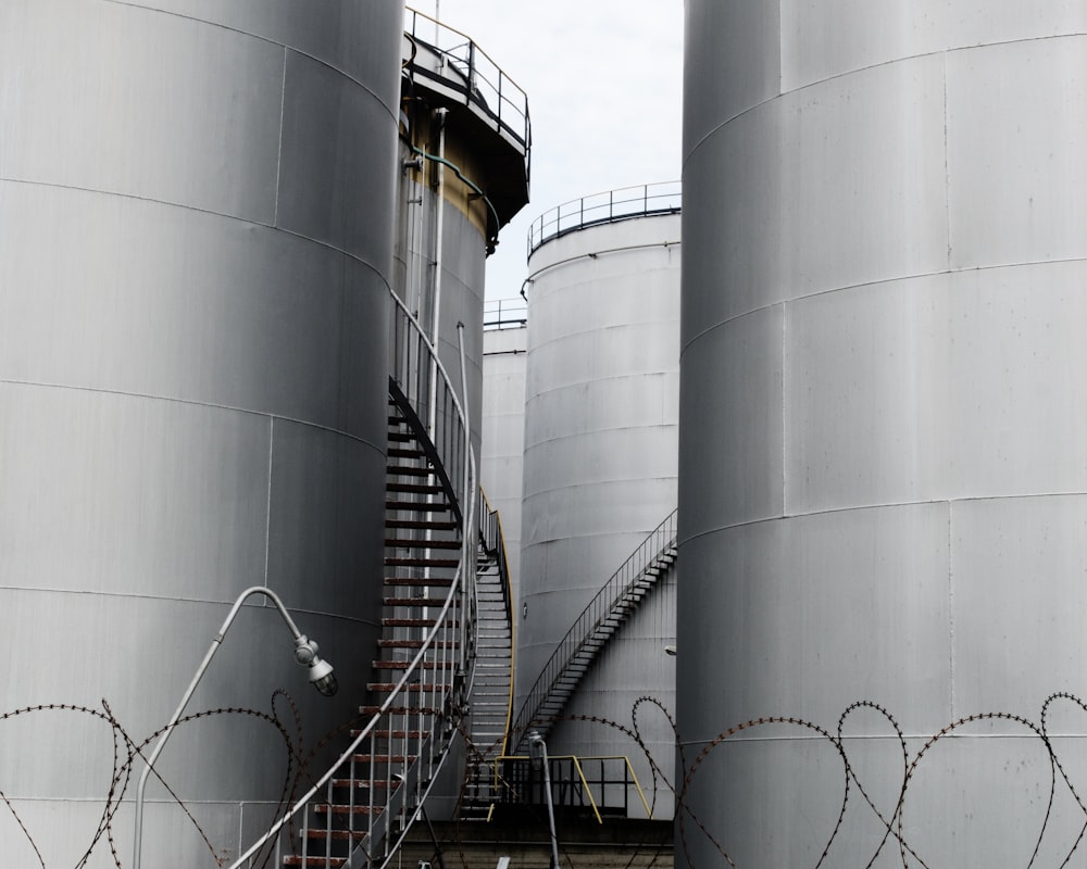 gray metal tank on top of gray metal tank