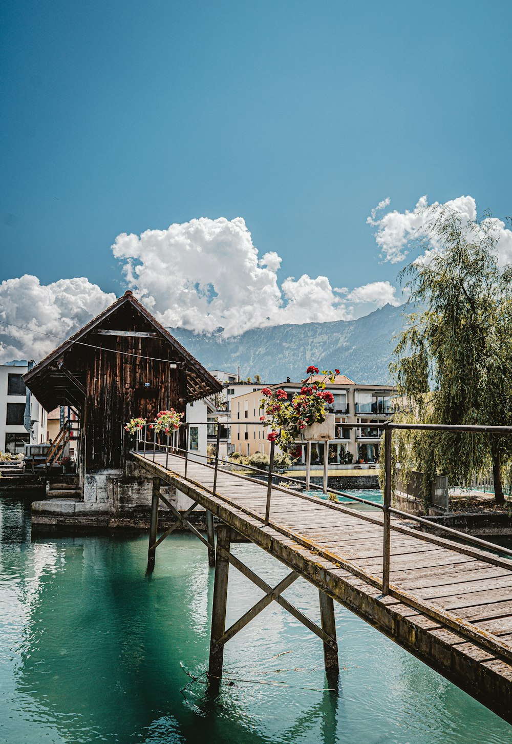 casa di legno marrone vicino allo specchio d'acqua durante il giorno