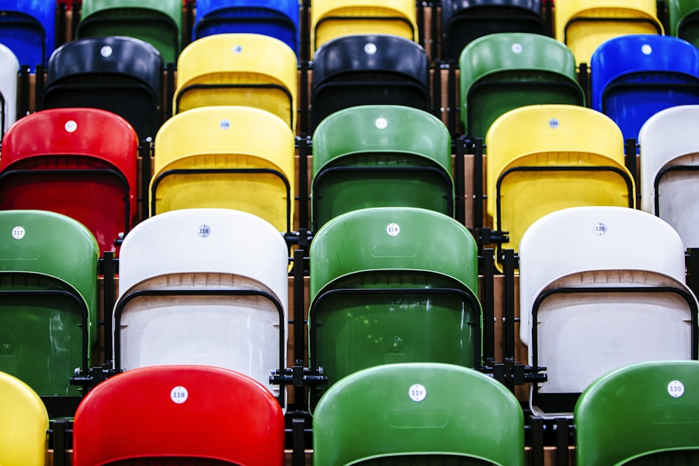 green and white folding chairs