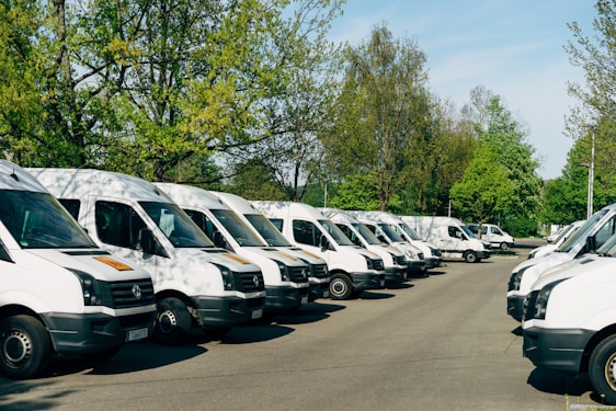 A fleet of delivery trucks ready for cargo transport.