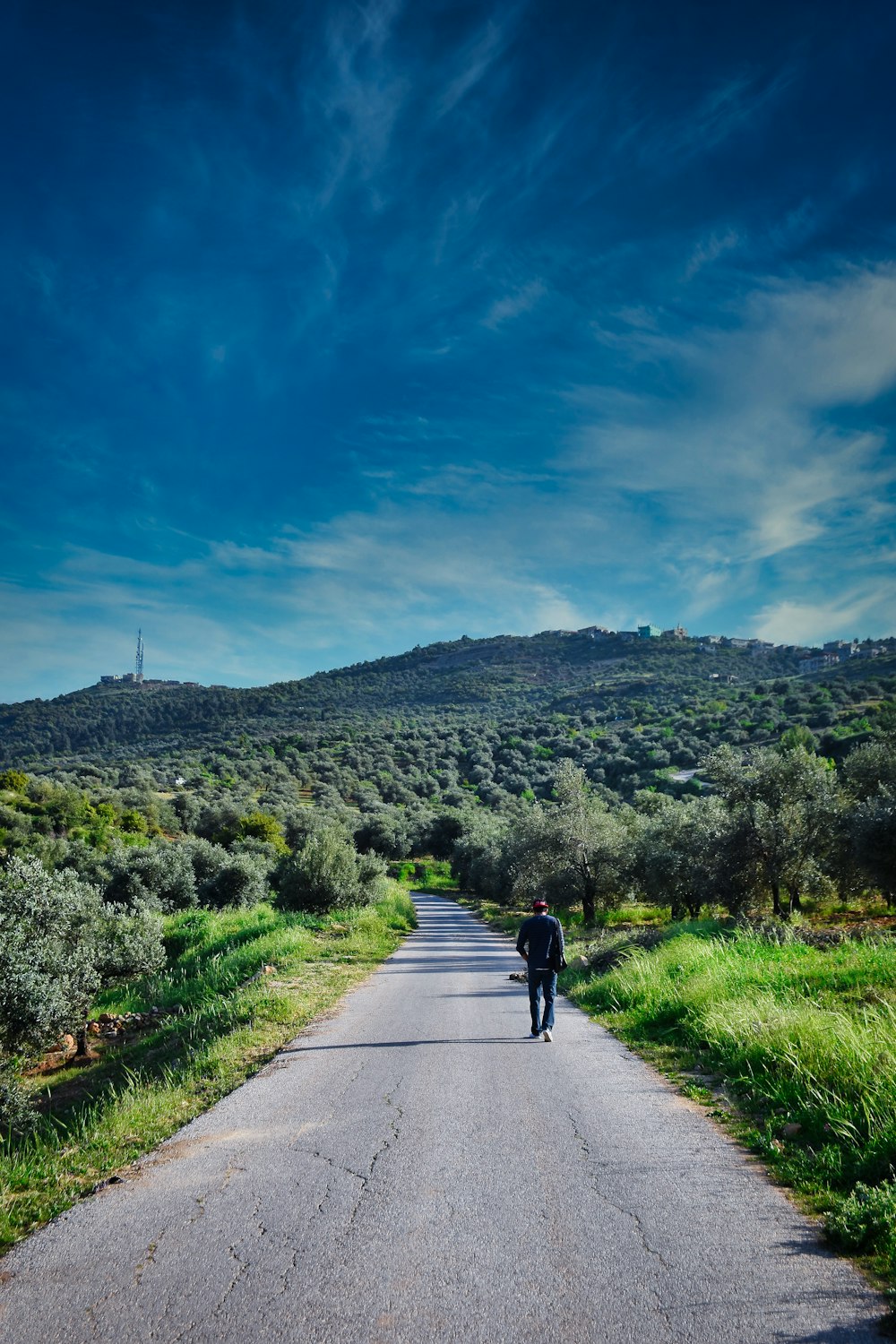 a person walking down a road in the middle of nowhere