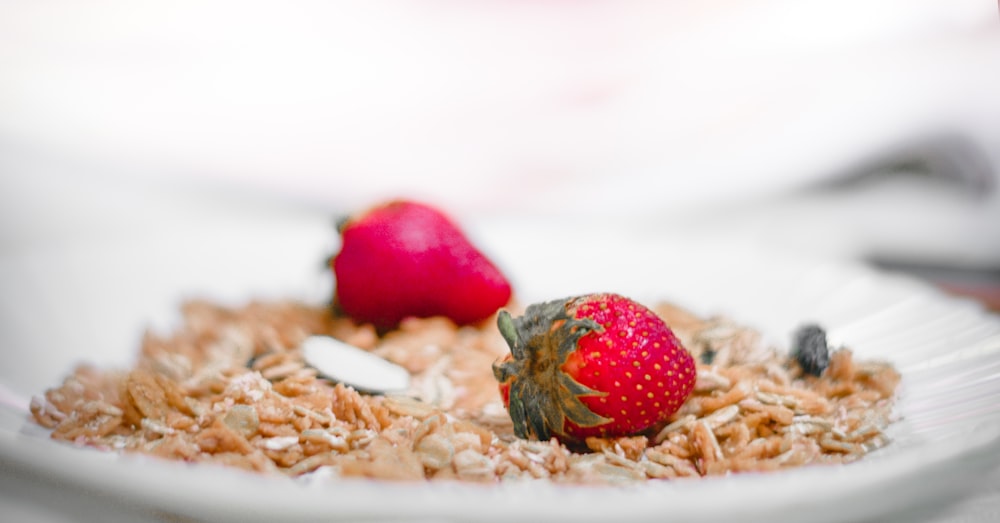 red strawberry on white rice