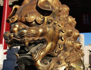 A close-up of a historical artifact related to the Golden Lion.