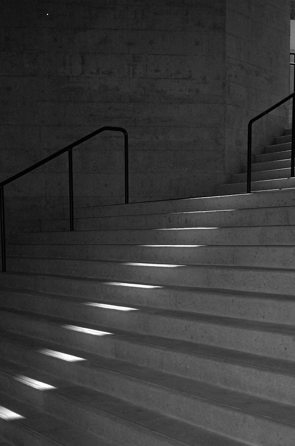 grayscale photo of a staircase