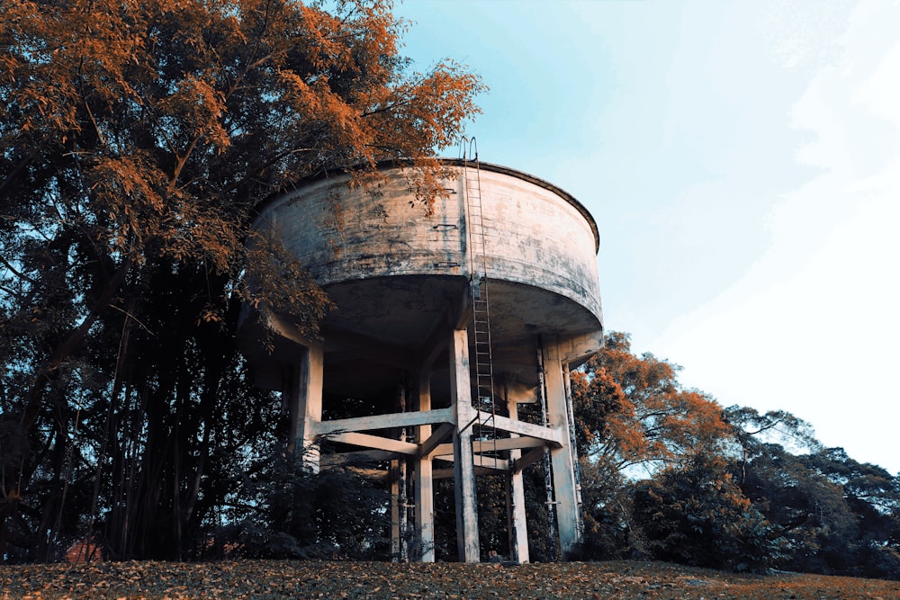 bâtiment en béton brun et blanc près des arbres pendant la journée