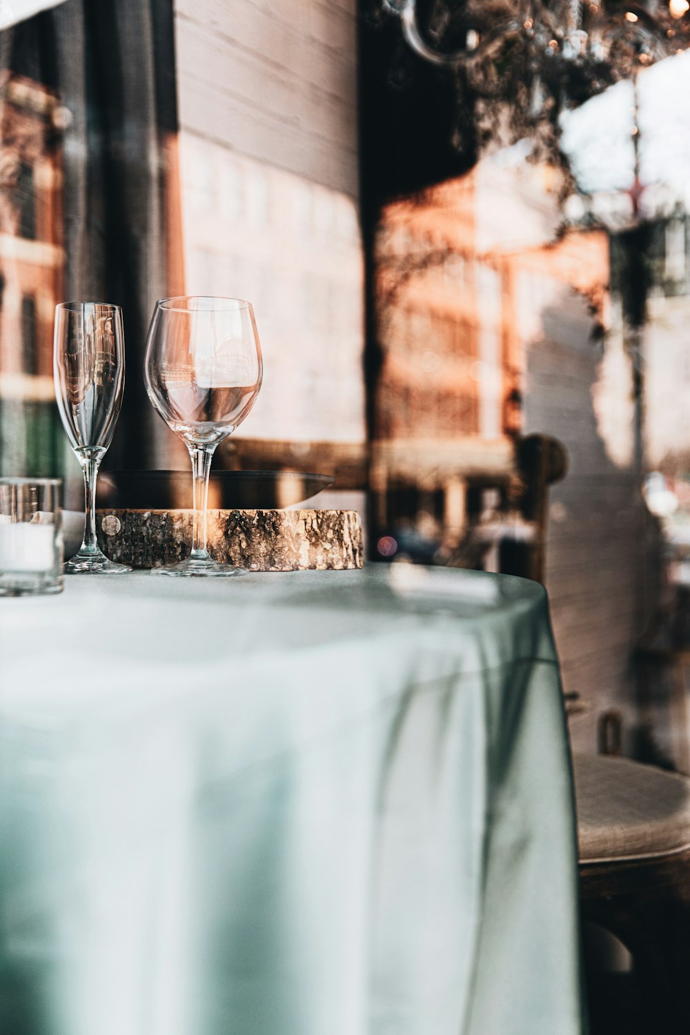 clear wine glass on table