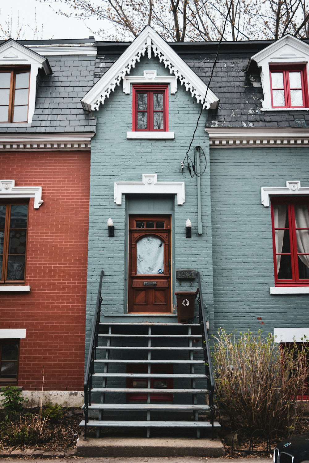 red and white brick house