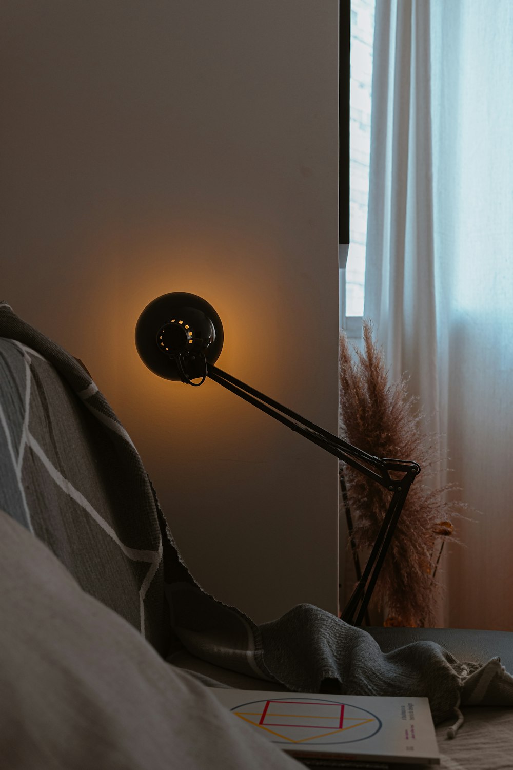 a lamp that is on in a room